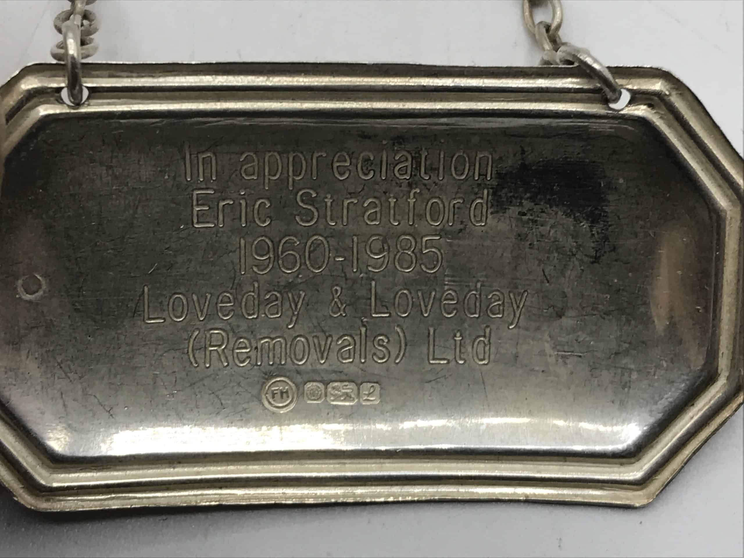 Sherry Sterling Silver Hallmarked Decanter Label (Brandy Shown For