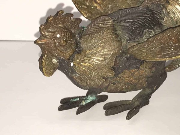 Antique Solid Bronze Cockerel Rooster Sculpture – Rich Patina