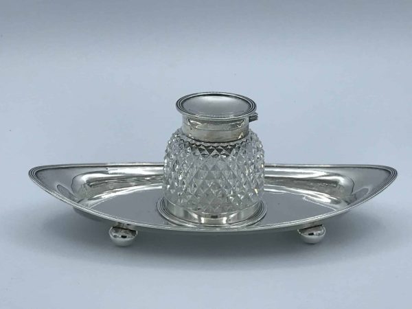 Antique 1895 Sterling Silver & Cut Glass Inkwell by John Grinsell & Sons – Elegant Desk Accessory - Image 2