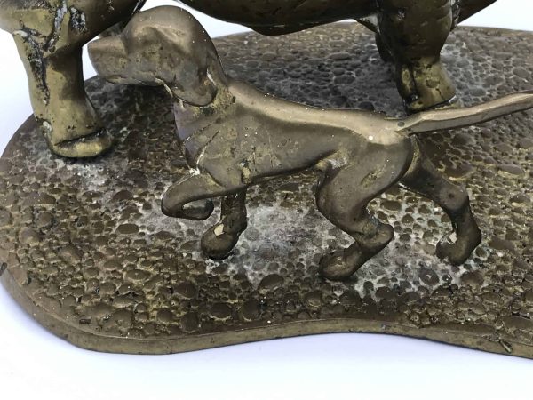 Large Solid Brass Farmer & Cattle Model – 7.3kg – Working Dog – Vintage - Image 3
