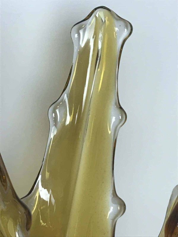 Large Mid-Century Amber Cased Splash Vase – Chrome Base Art Glass – 16" - Image 4