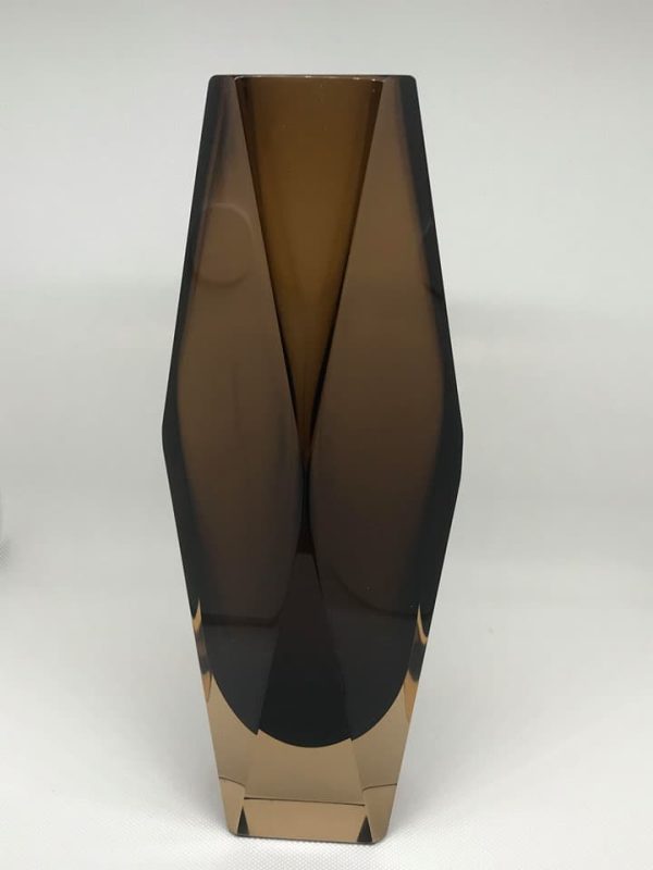 Murano Faceted Glass Vase – Smokey Brown Cased, Italy 1960s, 11" - Image 2