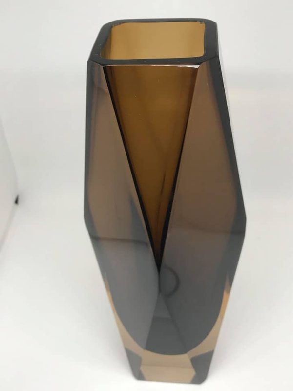 Murano Faceted Glass Vase – Smokey Brown Cased, Italy 1960s, 11"