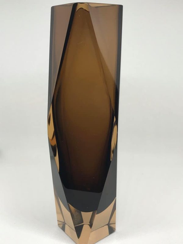 Murano Faceted Glass Vase – Smokey Brown Cased, Italy 1960s, 11" - Image 5