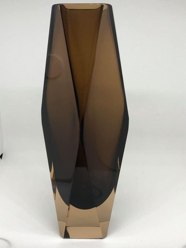 Murano Faceted Glass Vase – Smokey Brown Cased, Italy 1960s, 11" - Image 6