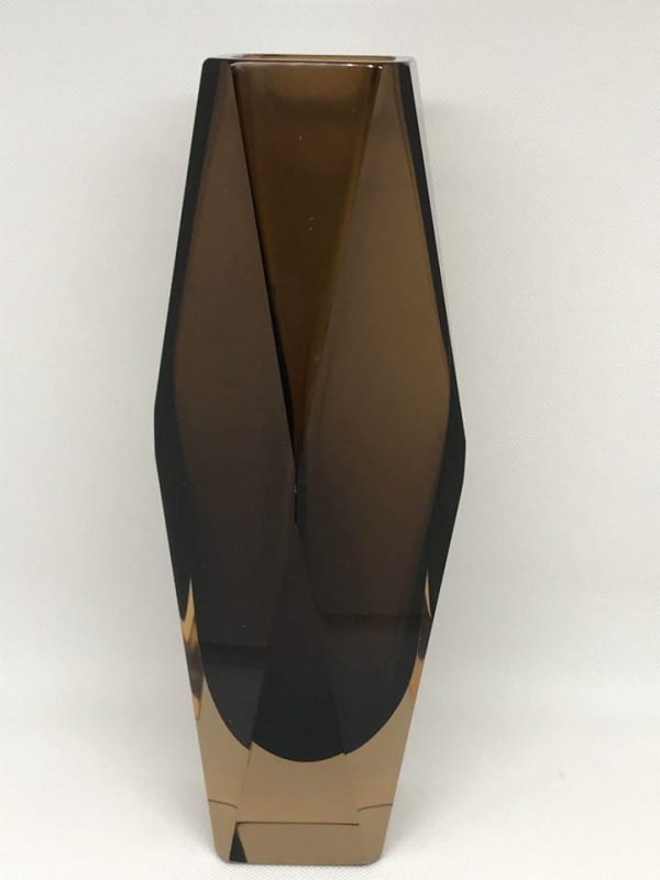 Murano Faceted Glass Vase – Smokey Brown Cased, Italy 1960s, 11" - Image 7