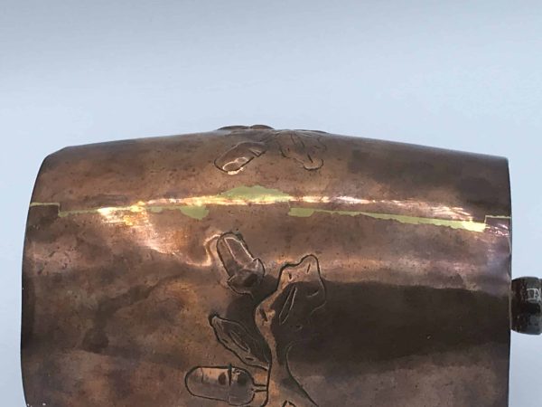 Signed Arts & Crafts Copper Tea Caddy or Biscuit Barrel – Oak Motif - Image 4
