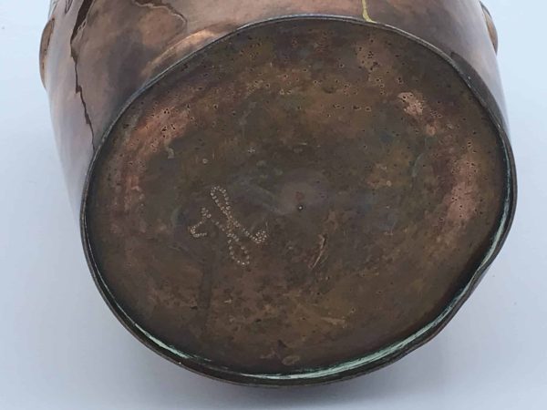 Signed Arts & Crafts Copper Tea Caddy or Biscuit Barrel – Oak Motif - Image 5