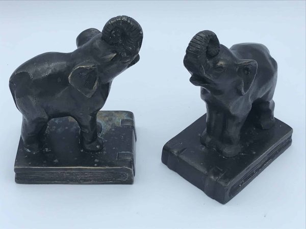 Pair Bronze Elephant Bookends – Standing on Books, c.20th Century
