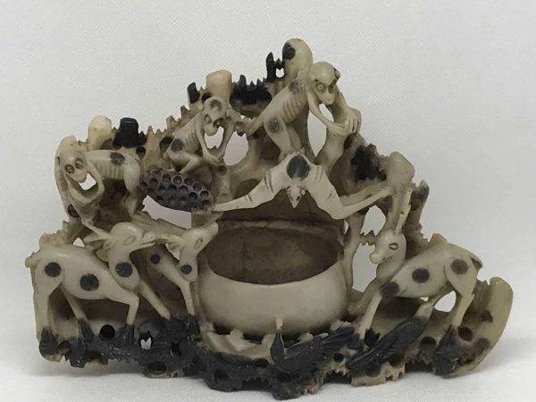 Chinese Soapstone Sculpture – Monkeys, Deer, Bats & Birds, 9.5" - Image 8