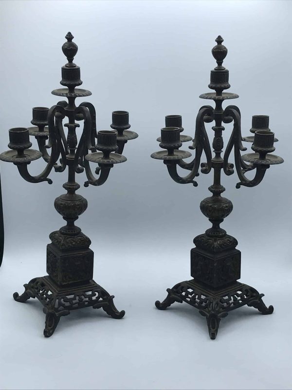 Pair of 19th Century Antique Bronze Candelabra – Ornate Gothic Revival Candlesticks - Image 13