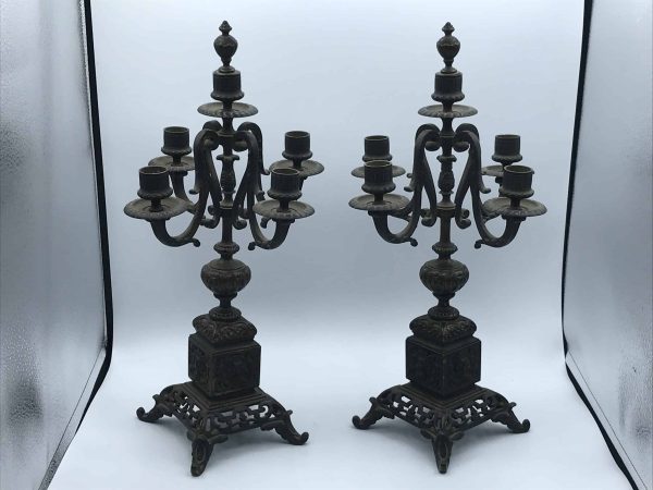 Pair of 19th Century Antique Bronze Candelabra – Ornate Gothic Revival Candlesticks - Image 3