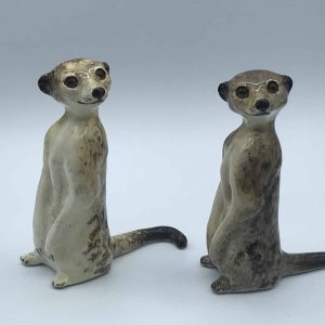 Pair Winstanley Ceramic Pottery Meerkats with Glass Eyes – Size 2, 6.5 Inches Long