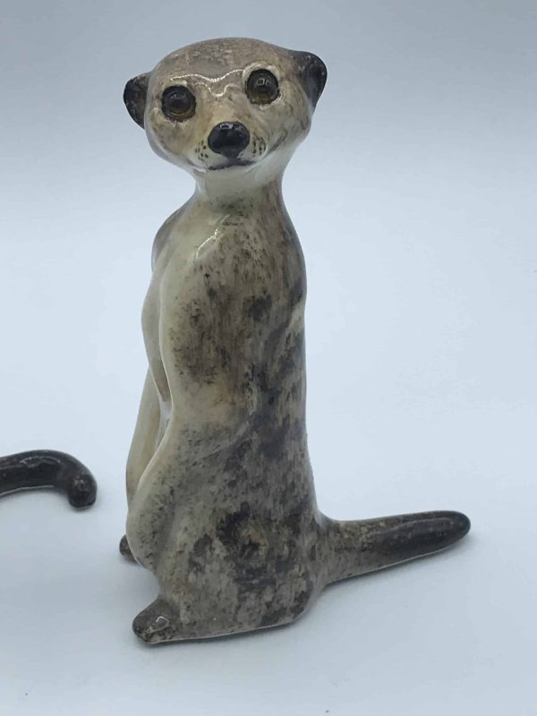 Pair Winstanley Ceramic Pottery Meerkats with Glass Eyes – Size 2, 6.5 Inches Long - Image 4