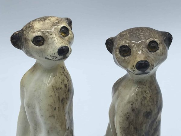 Pair Winstanley Ceramic Pottery Meerkats with Glass Eyes – Size 2, 6.5 Inches Long