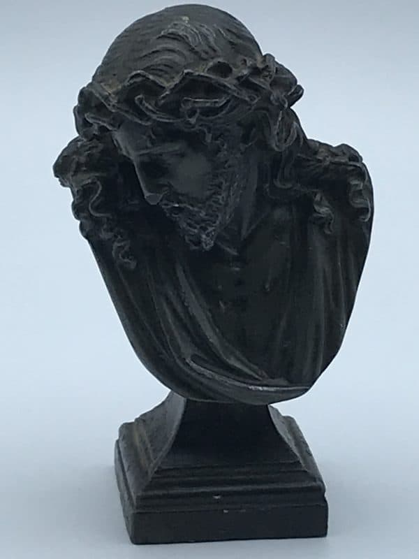 Bronze Spelter Figure of Christ With Crown Of Thorns Jules Marie Catineau sculpture - Image 4