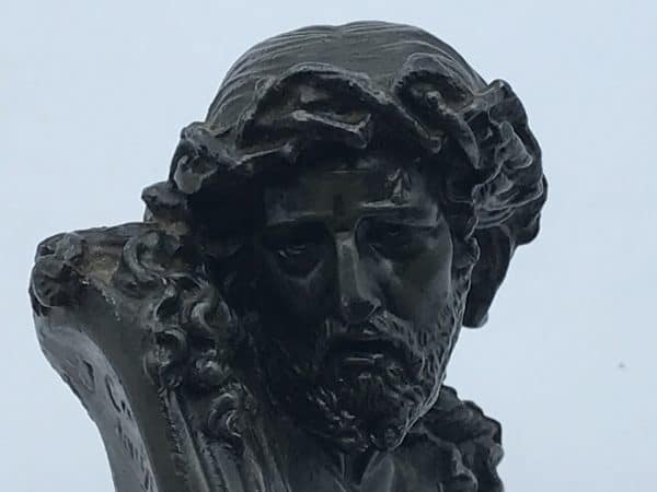 Bronze Spelter Figure of Christ With Crown Of Thorns Jules Marie Catineau sculpture - Image 5
