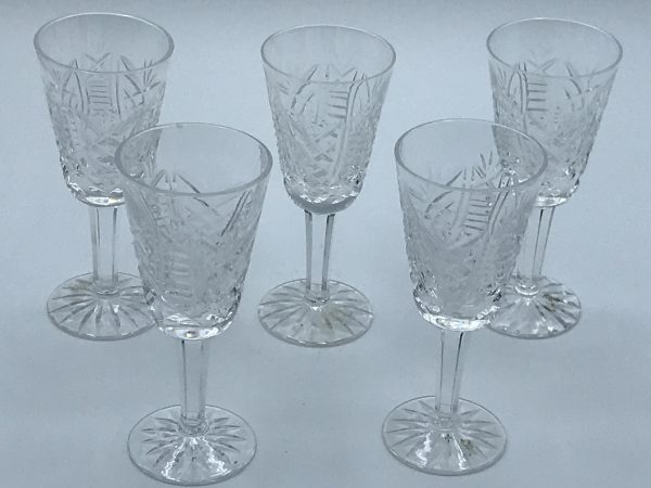 Set of 5 Waterford Crystal Sherry Glasses – Clare Cut Pattern – Ireland - Image 4