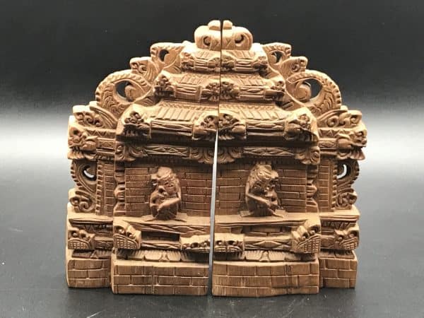 Hand-Carved Siamese Wood Bookends – Architectural Style, c.1900s