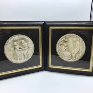 Pair 19th Century Signed and Dated Plaster Panels E W Wyon
