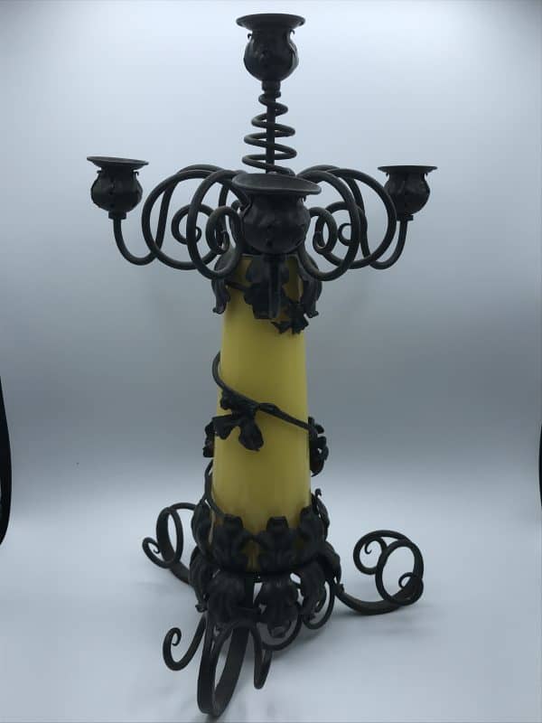 Pair of Mid-Century Wrought Iron & Glass Candelabra Candlesticks – 20th Century - Image 2