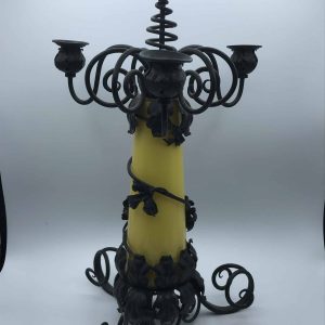 Pair of Mid-Century Wrought Iron & Glass Candelabra Candlesticks – 20th Century
