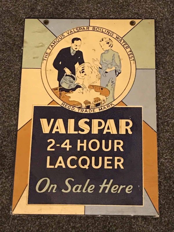 Vintage Valspar 2-4 hour lacquer shop display sign Double Sided