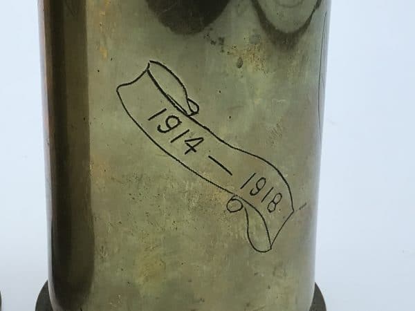 WW1 Trench Art Brass Shell Vases – Engraved Peace Doves – 1914-1918 Pair - Image 2