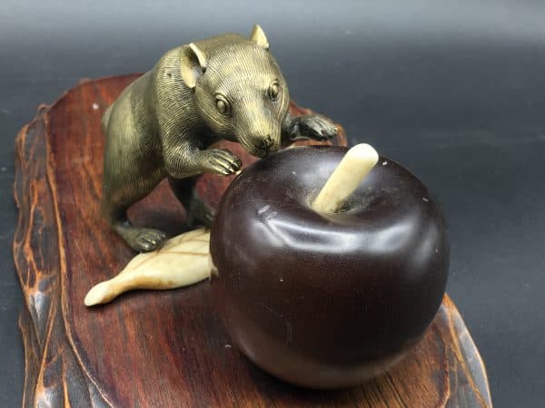 19th Century Japanese Bronze Mouse with Ivory Embellishments - Image 8