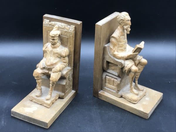 Piar Carved Wood Book Ends Don Quixote and Sancho Panza