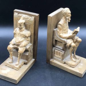 Piar Carved Wood Book Ends Don Quixote and Sancho Panza