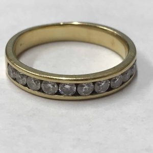 Vintage 18ct Yellow Gold Diamond Ring – Channel Set with 10 Diamonds – Size L