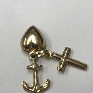 Interesting 9ct Yellow Gold Charm Cross Heart and Anchor