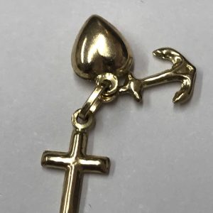 Interesting 9ct Yellow Gold Charm Cross Heart and Anchor