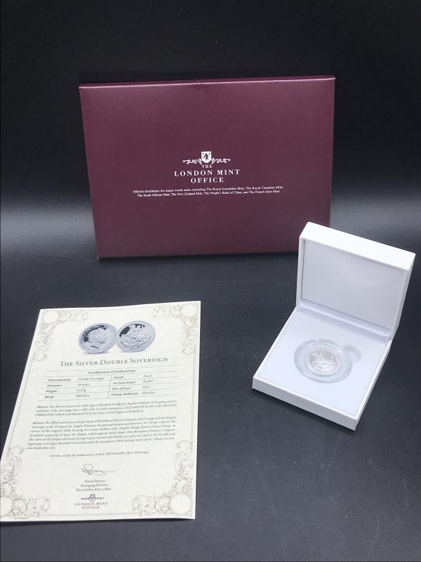 Pure Silver Proof Double Sovereign – Angela Pistrucci Design – COA & Box
