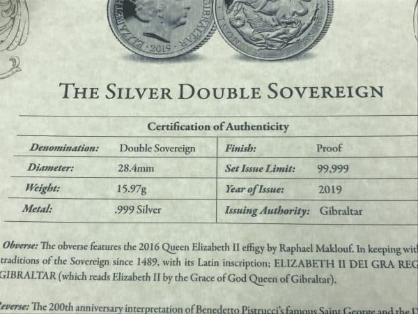 Pure Silver Proof Double Sovereign – Angela Pistrucci Design – COA & Box - Image 4