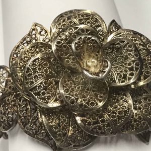 Large Sterling Silver Filigree Flower Bangle – Heavy 59.7g – Statement Jewelry