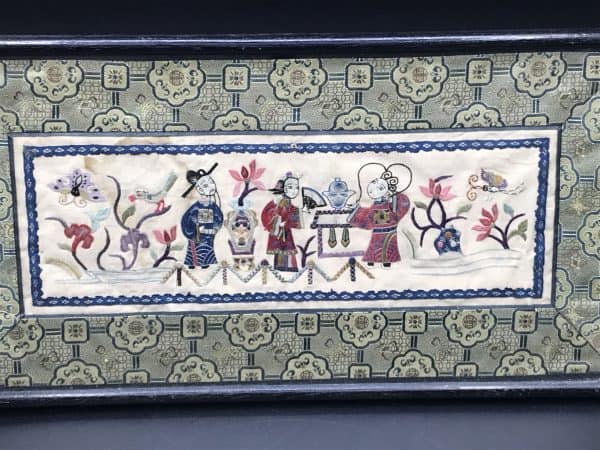 Antique Chinese Qiang Embroidered Silk Panel – Framed Textile Art - Image 3