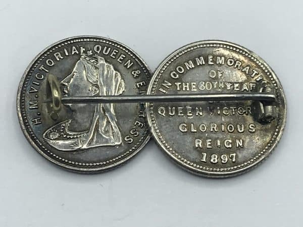 Queen Victoria 60 Years Glorious Reign 1897 Silver Coin Token Medal Brooch - Image 3