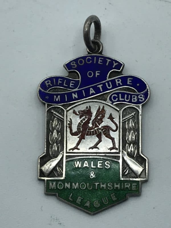 Sterling Silver Fob Medal Society of Rifle Miniature Clubs Wales & Monmouthshire - Image 2
