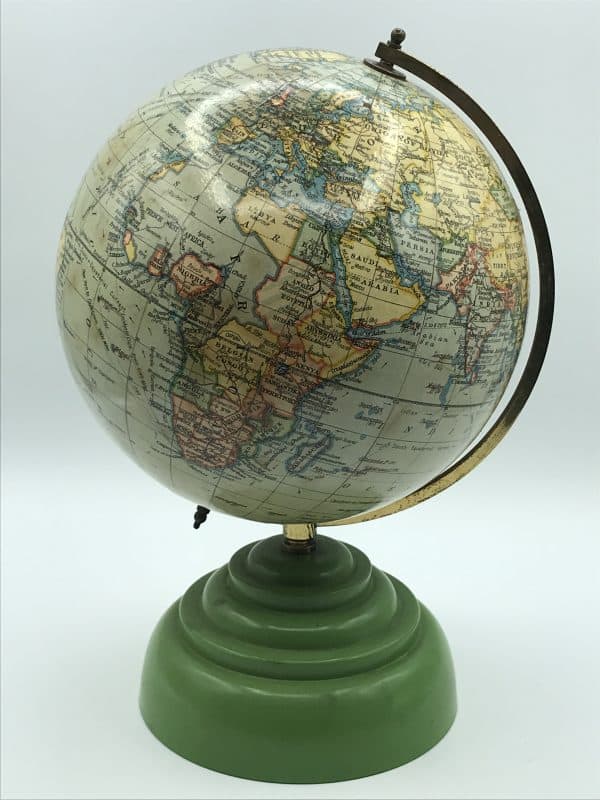 🌍 Art Deco Geographia Terrestrial Globe with Green Bakelite Base 🌍