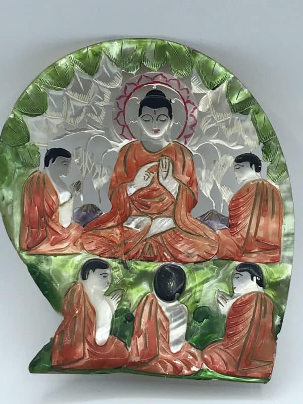 Carved and Painted Mother Of Pearl Panel Under The Budhi Tree - Image 4