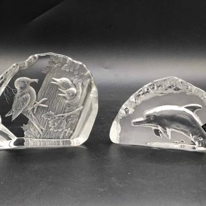 Two English Crystal Glass Slab Paperweights Dartington & Edinburgh