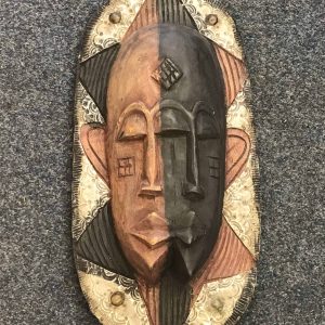 Carved Wood African Mask Mounted With Metal