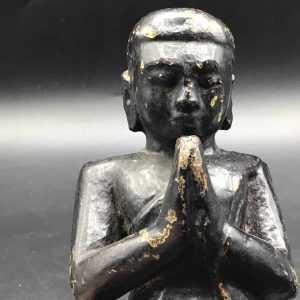 Late 19th Century Carved Wood Kneeling Praying Buddha – Antique Asian Figurine