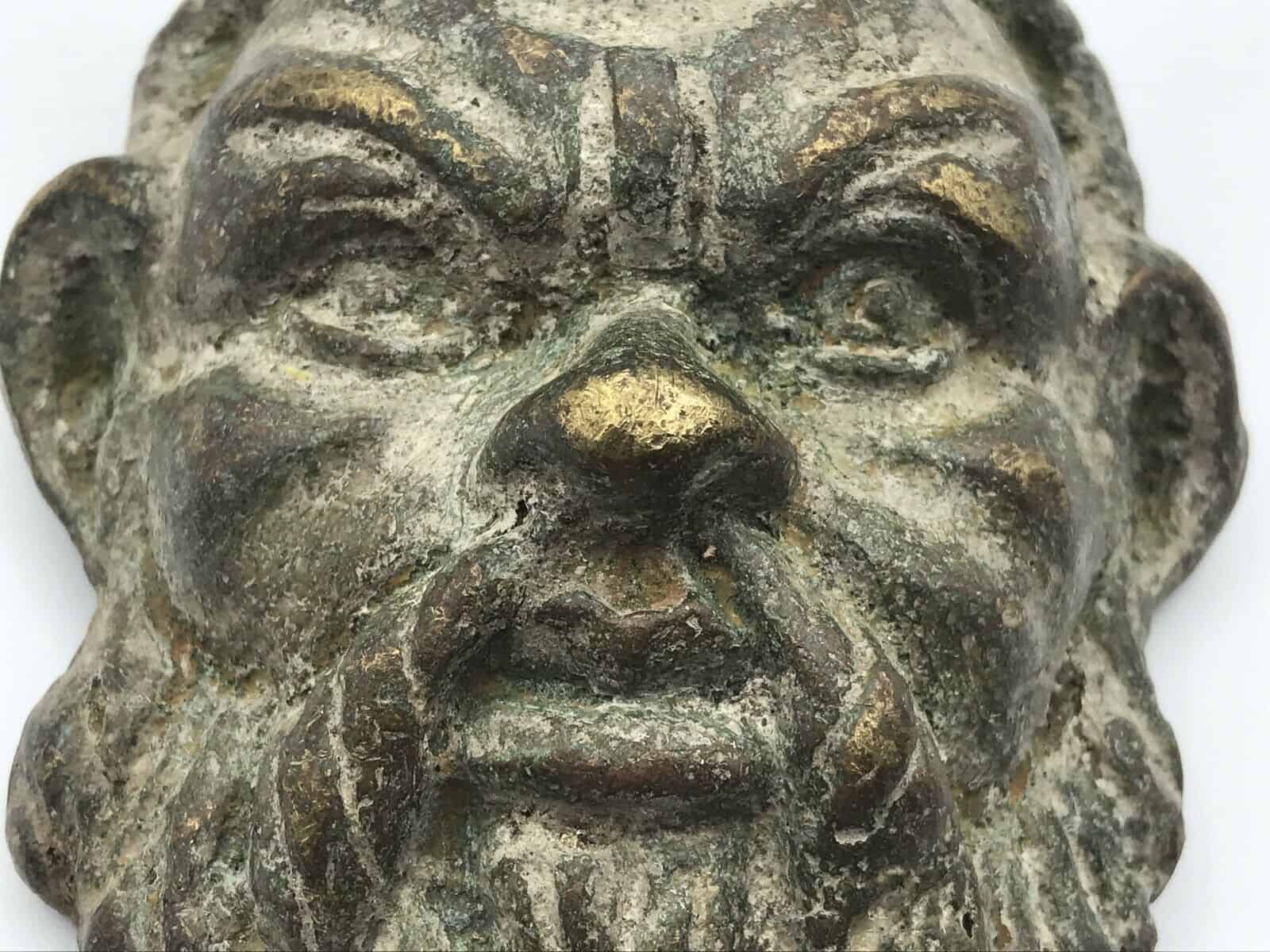 Antique Brass or Bronze Oriental Mask Plaque - Image 2