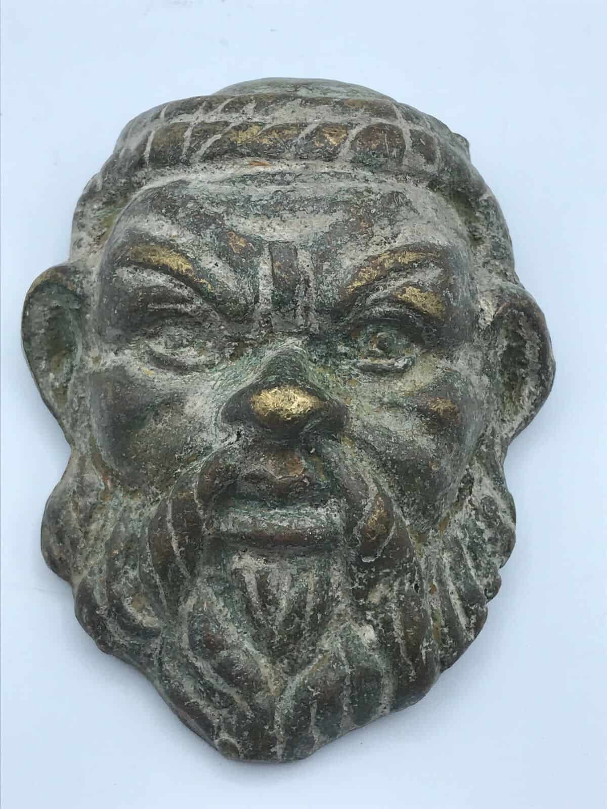 Antique Brass or Bronze Oriental Mask Plaque