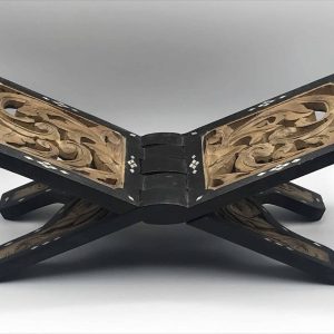 Carved Wood Quran Book Stand with Mother of Pearl Inlay Middle Eastern