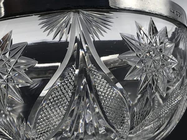 Antique Cut Crystal Glass Bowl – Sterling Silver Rim by James Dixon (1900) – Sheffield Hallmarked - Image 4