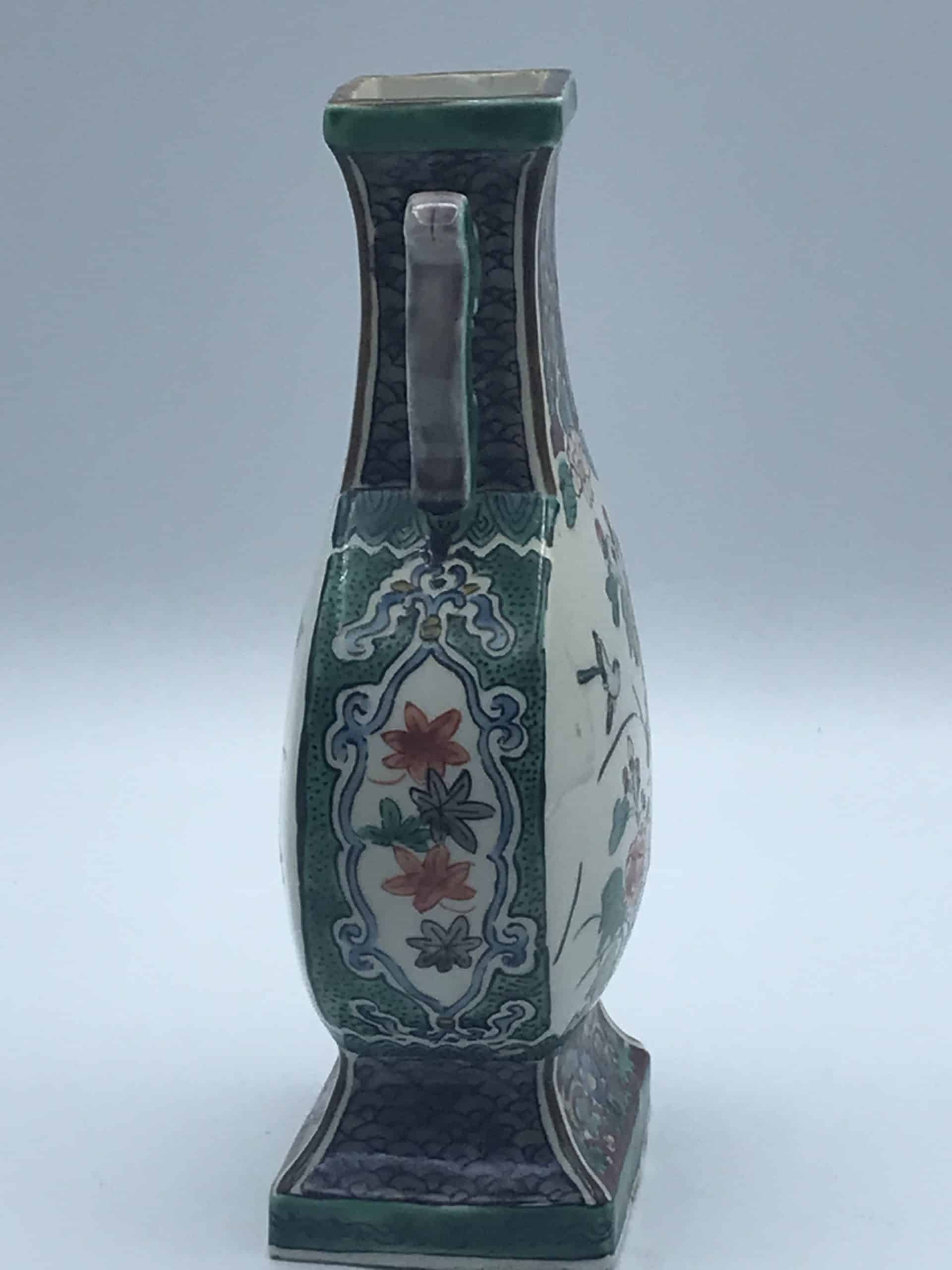 Japanese Kutani Moon Flask Vase Hand Painted Fuku Mark Antique - Image 5